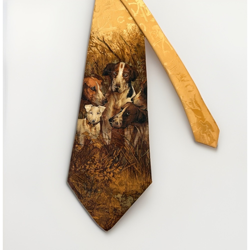 Vintage Polo Ralph Lauren Silk Tie Hunting Dogs Hounds Sporting Brown USA Nice